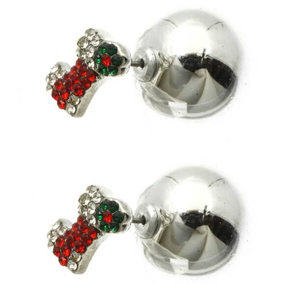 Crystal Christmas Stocking Reversible Stud Earrings - Picture 2 of 3
